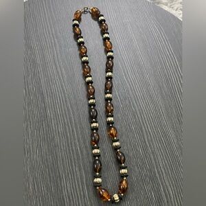 Faux Amber Bead Necklace with Gold Accents